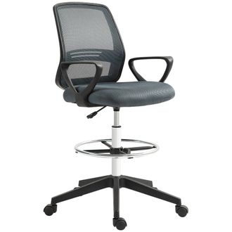 Vinsetto Draughtsman Chair Tall Office Chair with Adjustable Height Grey | TJ Hughes