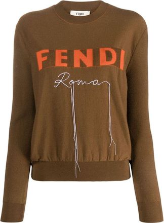 Fendi logo-jacquard sweater - women - Cashmere/Elastane/Polyester - 42 - Brown