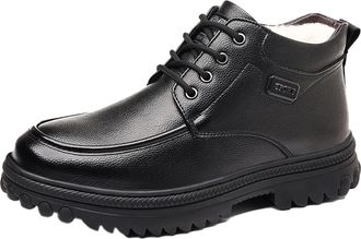 Generic Mens Winter Slip-On Boots, Fleece Lined Ankle Shoes with Lace-Up, Waterproof Non-Slip Rubber Sole, Casual Outdoor Walking Work Footwear,Black A,10 UK