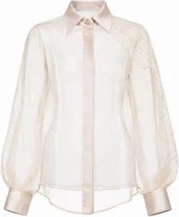 D.exterior Sheer Organza Button-Up Shirt - Dames - Overhemden - Wit - S - Organza - Overhemden