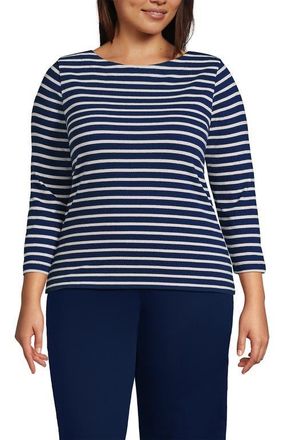 Lands End Plus Size Mariner Jersey Boatneck Top in Deep Sea/ivory Breton Stripe at Nordstrom, Size 3X