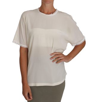 Dolce & Gabbana Dames Witte Roomzijde Kant Top Blouse T-Shirt