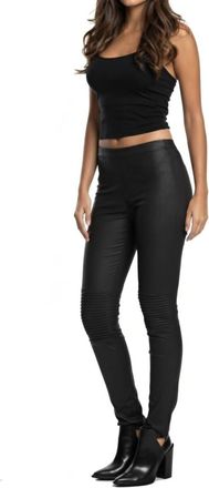 Elan Faux Suede Knee Pleat Jeggings In Black