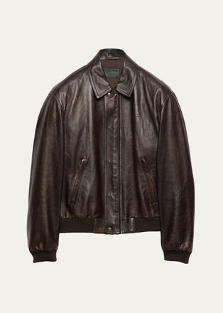 Prada Mens Napa Leather Full-Zip Jacket