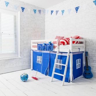 N&ouml;a & Nani Ontario Cabin Bed Midsleeper Shorty with Blue Tent in White