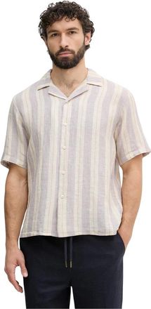 Benetton Overhemden, Heren, Veelkleurig, L, Linnen, Linnen Korte Mouw Shirt