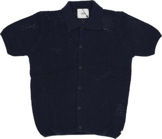 Arte Gebreide Haak Knoopshirt Marineblauw - Heren - Vesten - Blauw - S - Katoen - Truien & Vesten