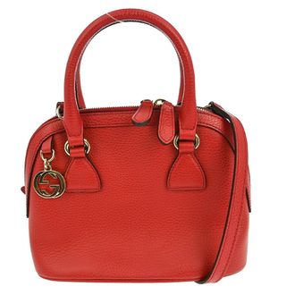 Gucci Convertible Dome Satchel Leather Red Leather Handbag (Pre-Owned)