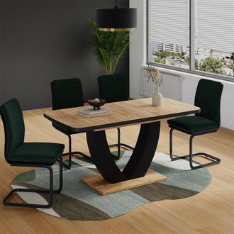 Vicco Mesa De Comedor Fenaro, Negro/roble, 120 X 80 Cm Extensible, Vicco