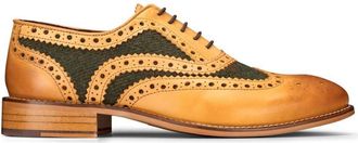 London Brogues Mens Tan Tweed Olive Leather Gatsby Shoes Vintage Wedding Office Classic - Tan Green Tweed 12