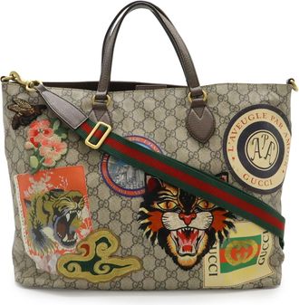 Gucci Beige Beige Brown Brown Multi-Color Gg Supreme Canvas Pvc Leather Shoulder Bag Tote Bag (Pre-Owned)