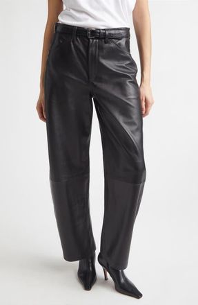 Nili Lotan Tribeca Leather Barrel Leg Pants in Black at Nordstrom, Size 10