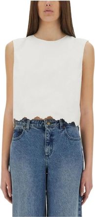 Patou Scalloped Hem Crop Top - Dames - Tops zonder mouwen - Wit - S - Katoen - Tops