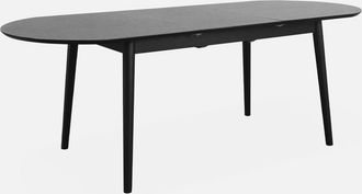 Sweeek Sweeek - Mesa De Comedor Ovalada Y Extensible De 6 A 8 Plazas, Lisa, Negro, 160x90x75 Cm
