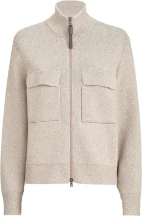 Brunello Cucinelli Chaqueta de punto con cremallera y lentejuelas - Knitwear - Mujer - Gris - L