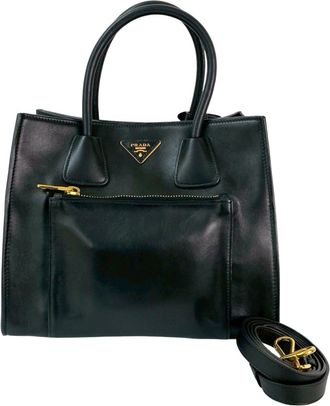 Prada Black Leather Handbag Shoulder Bag Tote Bag (Pre-Owned)