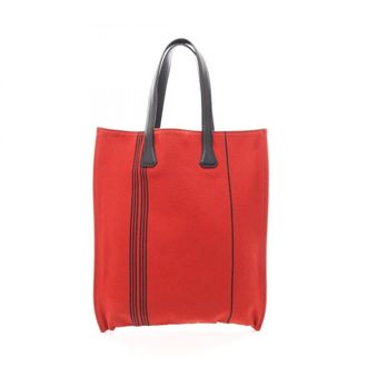 Herm&egrave;s Black Red Color Canvas Swift Leather Handbag Tote Bag (Pre-Owned)