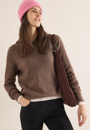 Cecil Kapuzenpullover CECIL, Damen, Gr. XL (44), urban taupe melange, Strick, Obermaterial: 37% Baumwolle, 34% Polyacryl, 26% Polyester, 3% Elasthan, unifar