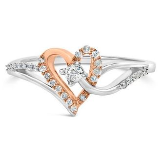House of Brilliance 10K Rose Gold Plated Silver 1/5 Cttw Diamond Open Heart Promise Ring in White Gold Over Silver at Nordstrom, Size 7.5