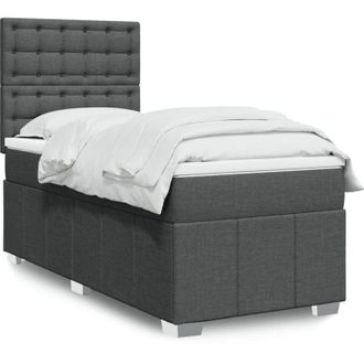 vidaXL Cama Box Spring Con Colch&oacute;n Tela Gris Oscuro 90x200 Cm Vidaxl