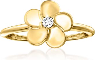 Ross-Simons Diamond-Accented Flower Ring in 14kt Yellow Gold