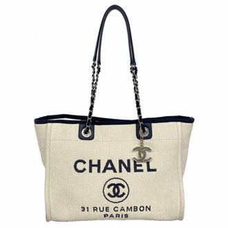 Chanel Ivory Navy Straw Tote Bag (Pre-Owned)