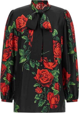 Dolce & Gabbana Black Rose Silk Shirt