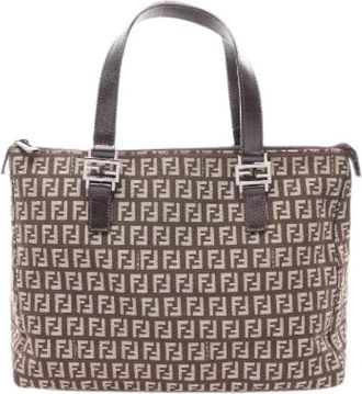 Fendi Pre-owned Zucchino Canvas Leather Handbag - Dames - Vintage Shopper - Bruin - ONE Size - Leer - Vintage
