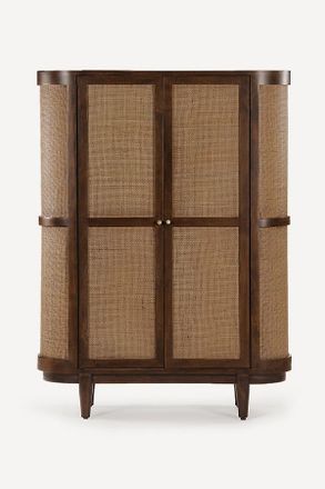 Anthropologie Canggu Acacia Cane Curved Cabinet