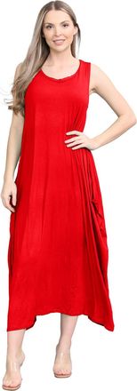 Janisramone Womens Parachute Italian Lagenlook Midi Dress, Sleeveless Round Neck Stretchy Tulip Dress, Plain Long Summer Dresses for Women UK, Casual & Holiday La