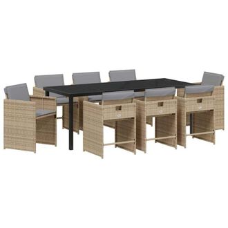 vidaXL Conjunto De Comedor De Jard&iacute;n 9 Pcs Beige Rat&aacute;n Sint&eacute;tico Vidaxl