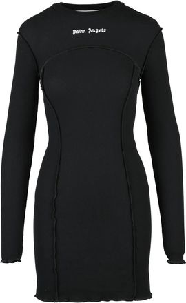 Palm Angels Form-Fitting Black Mini Dress With Long Sleeves And Seam Detailing