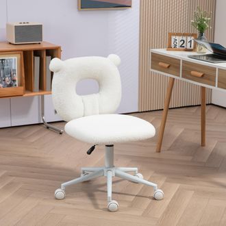 STILVORA Sedia Da Scrivania Per Bambini In Tessuto Boucl&eacute;, Altezza Regolabile, Girevole Senza Braccioli Con Schienale A Forma Di Orso, Bianco