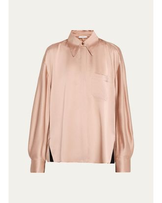 Vince Silk Satin Dolman-Sleeve Button-Front Shirt