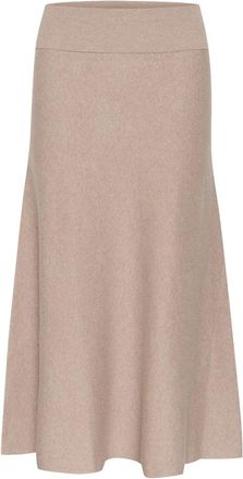 Inwear Sandy Grey Melange Gebreide Rok - Dames - Midirokken - Bruin - 2XS - Katoen - Rokken