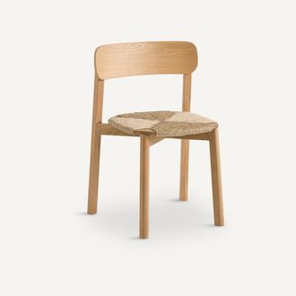 AM.PM Stapelstoel, eiken, fineer en stro, Batignolles, ontwerp Emmanuel Gallina