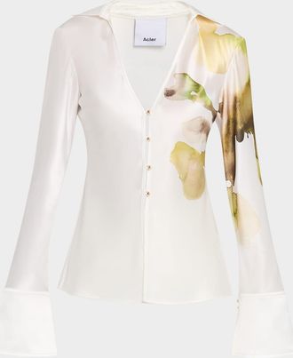 Acler Spunhill Long-Sleeve Satin Shirt