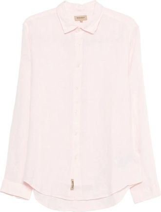 Woolrich Overhemden, Heren, Roze, M, Linnen, Garment-Dyed Pure Linen Shirt