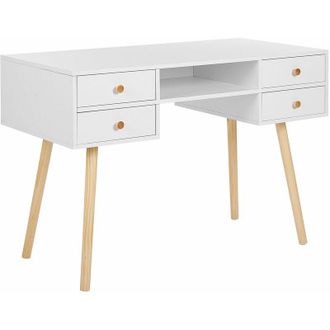 Beliani Beliani - Scrivania Scandinava con 4 Cassetti in Legno Chiaro e Bianco Levin