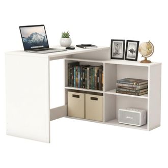 Dmora Dmora - Escritorio Kyarr, Escritorio Multiusos, Mesa De Oficina Para Pc, El Plan De Trabajo, 112x101 H77 Cm, Blanco Mate