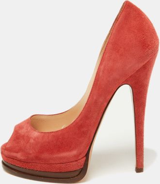 Casadei Brick Brown Suede Daisy Peep Toe Platform Pumps