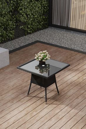 Living and Home Garden Wicker Tempered Glass 4 Seater Dining Table with Parasol Hole in Black