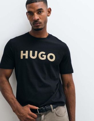 HUGO BOSS HUGO Red Dulivio T-shirt con stampa tono su tono sul petto in nero