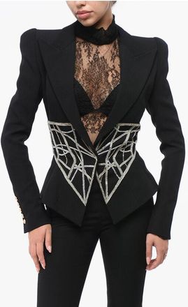 Balmain Blazer Slim Fit con Dettaglio Gioiello e Spalline Imbottite taglia 44