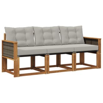 vidaXL Conjunto De Sof&aacute;s De Exterior 3 Pcs Natural Y Gris Claro Vidaxl