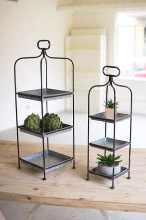 Kalalou Set Of Two Tall Metal Display Stands W Galvanized Trays