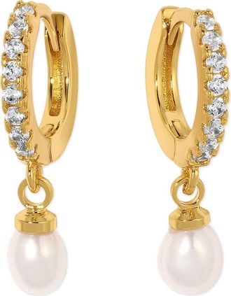 Girls Crew By The Seaside Genuine Pearl Huggie Hoop Earrings in Gold at Nordstrom