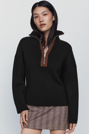 Rag & Bone Sigrid 100% Wool Half Zip Funnel Neck Sweater