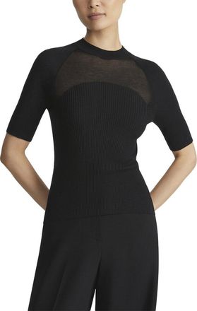 Lafayette 148 New York Ribbed Sheer Yoke Sweater