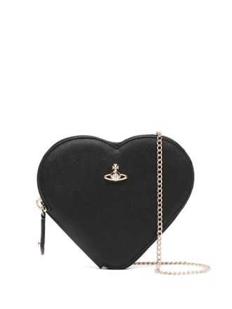 Vivienne Westwood Black Calf Leather Heart Zip Shoulder Bag